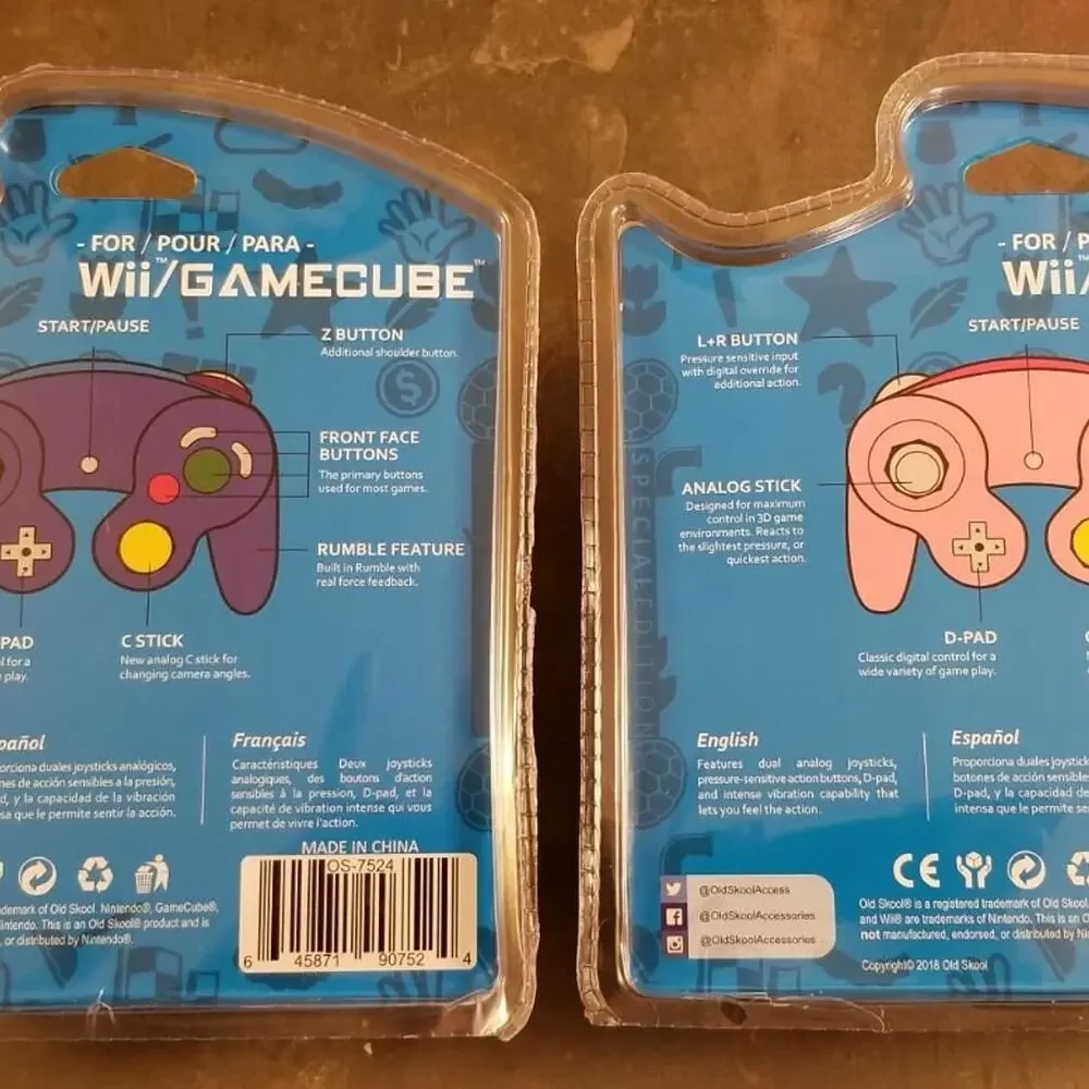 2 Gamecube Controllers - Blue & Pink (NEW) - Nintendo - Old Skool